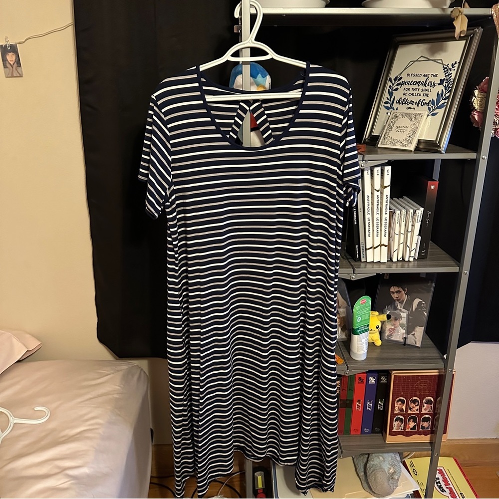 Cuddl Duds Flexwear Navy Stripe Dress
